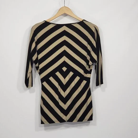 White House Black Market Black & Gold Striped V-Neck Blouse Women's Size Small - Picture 2 of 3